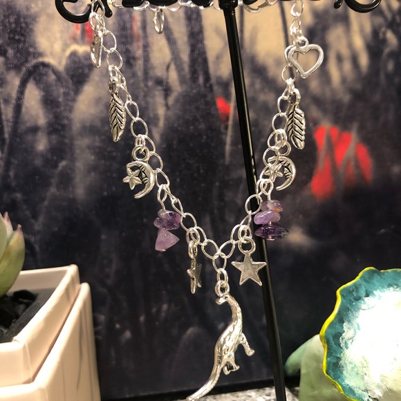 Dinosaur Star Moon Heart Charm Rock Handmade Chain Bracelet Silver & Adjustable - Picture 5 of 12